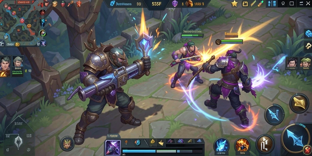 Screenshot dari gameplay MOBA yang intens dan strategis.