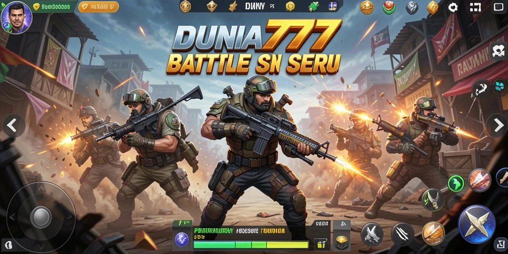 Tangkapan layar DUNIA777 menampilkan aksi Battle Royale yang mendebarkan.