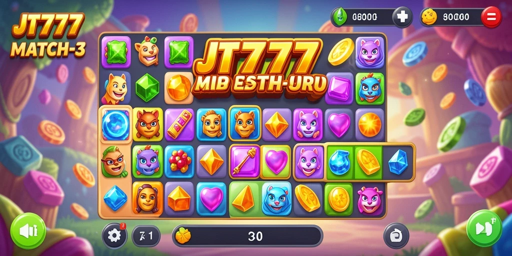 Tampilan menarik dari gameplay JT777 di dalam permainan Match-3.