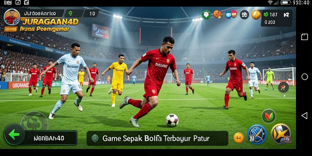 Tangkapan layar dari gameplay JURAGAN4D yang menampilkan aksi di lapangan sepak bola.