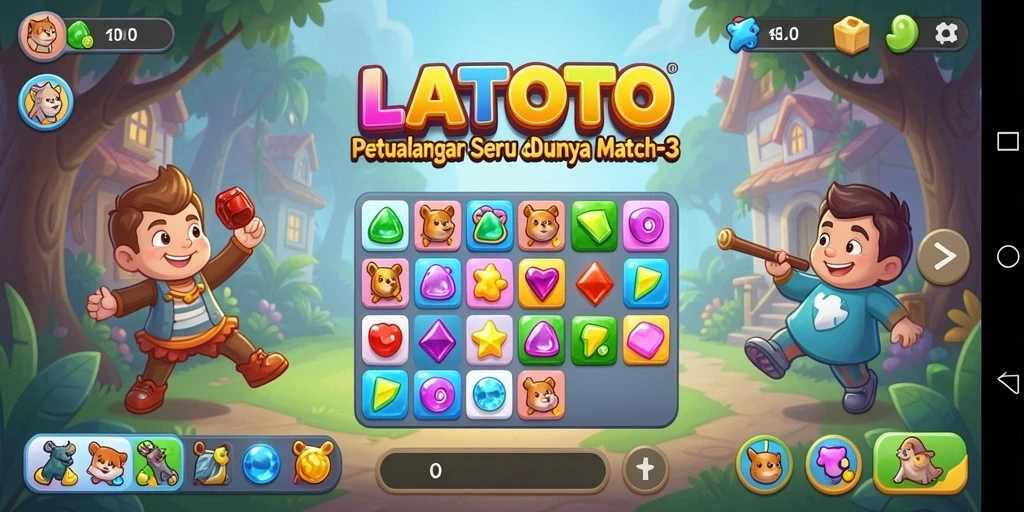 Tampilan gameplay LATOTO dengan pencocokan item match-3 yang seru.