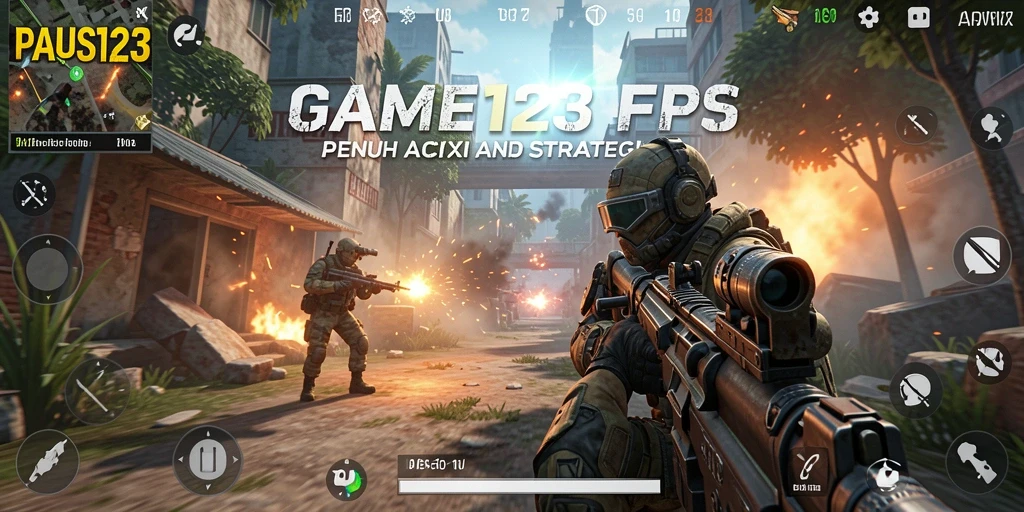 Screenshot utama dari gameplay PAUS123 yang menampilkan aksi pertempuran FPS.