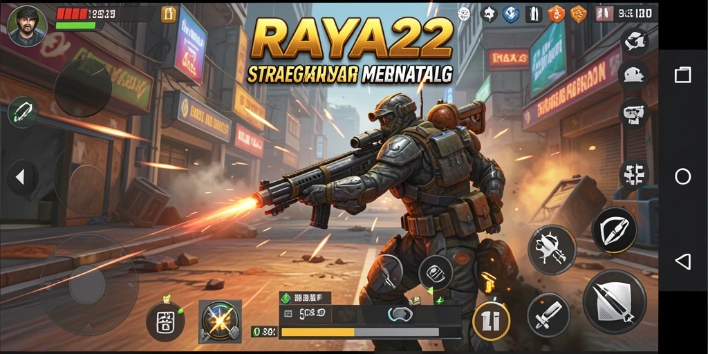 Tampilan gameplay mendebarkan dalam RAYA22 yang menampilkan pertempuran strategis.