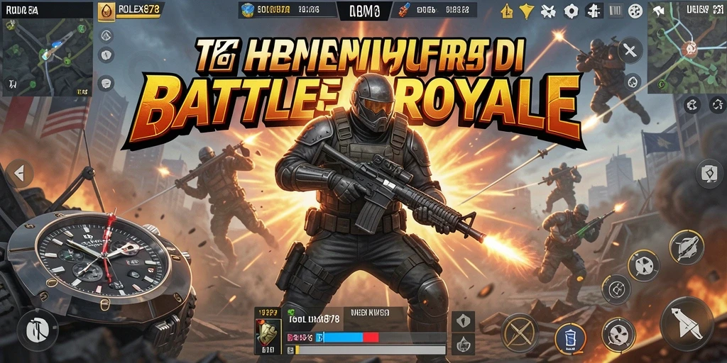 Tangkapan layar utama yang menunjukkan aksi epik Battle Royale dalam ROLEX878.
