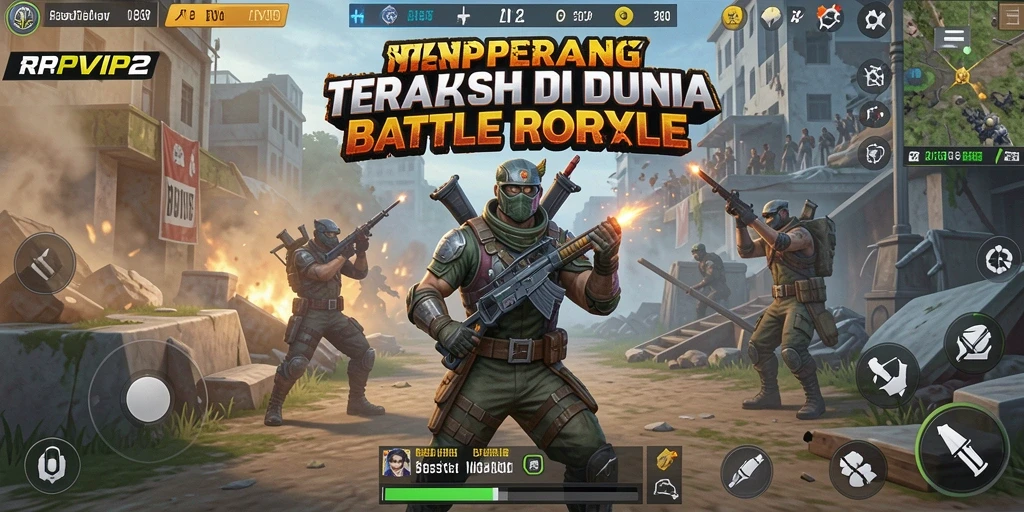 Screenshot RPVIP2 menampilkan aksi pertempuran Battle Royale yang mendebarkan.