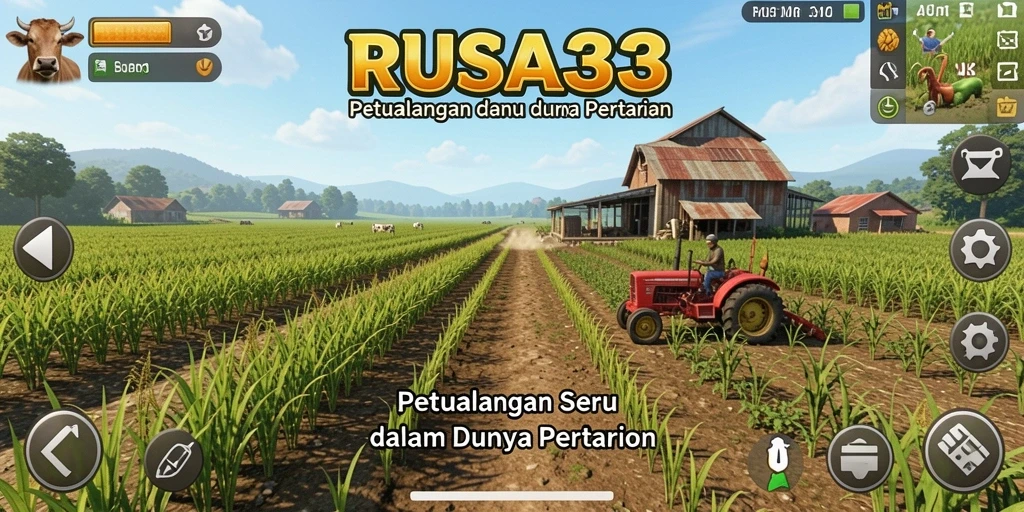 Screenshot gameplay RUSA33 menampilkan keindahan ladang pertanian yang subur.