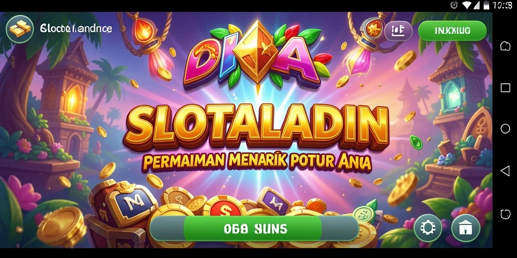 Screenshot gameplay SLOTALADIN dengan simbol slot yang berkilauan.